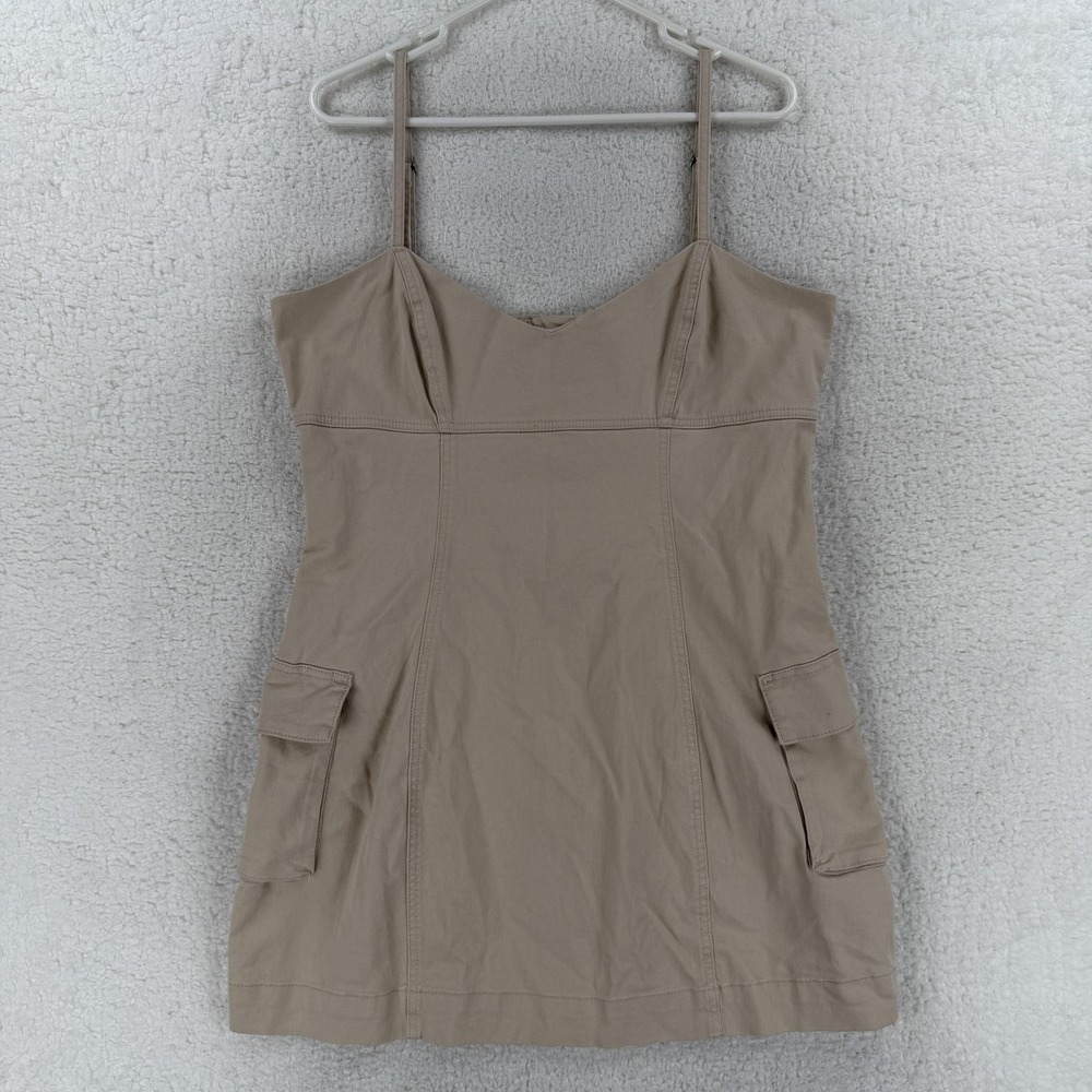 Cotton‎ On Tyler Utility Dress Womens XL Beige Sweetheart Tank Pockets Short
